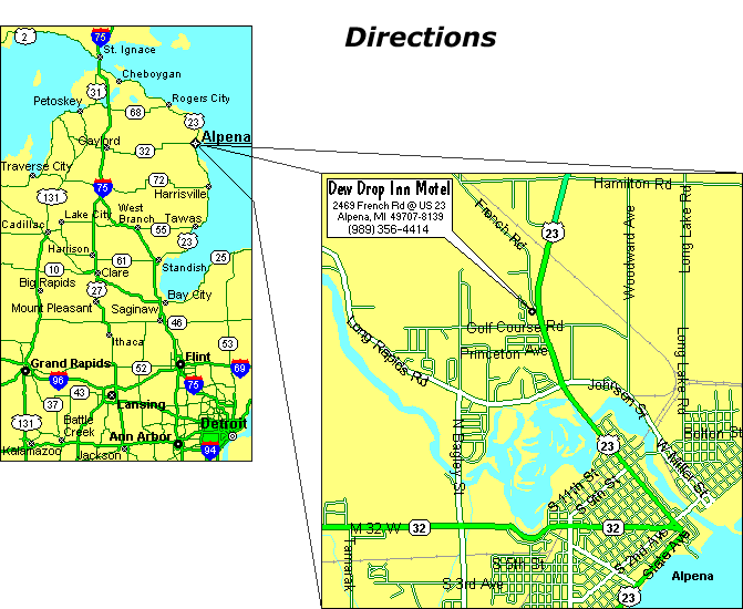 Map to The Dew Drop Inn Motel